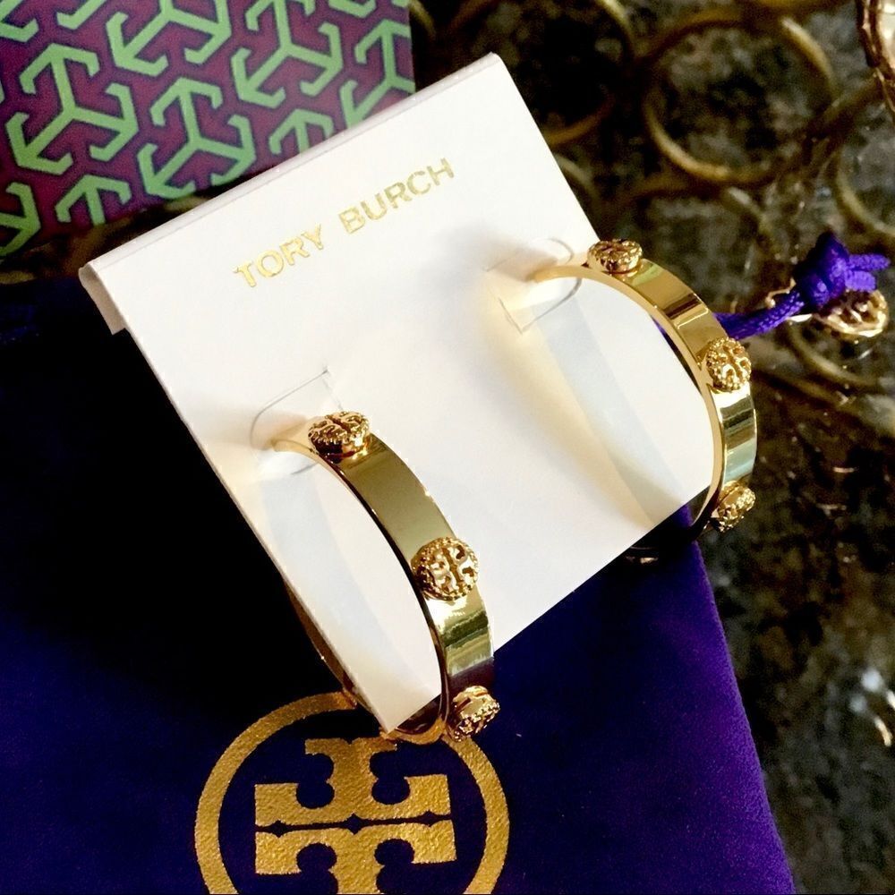 TORY BURCH KIRA 18K GOLD PLATED HOOPS EARRINGS